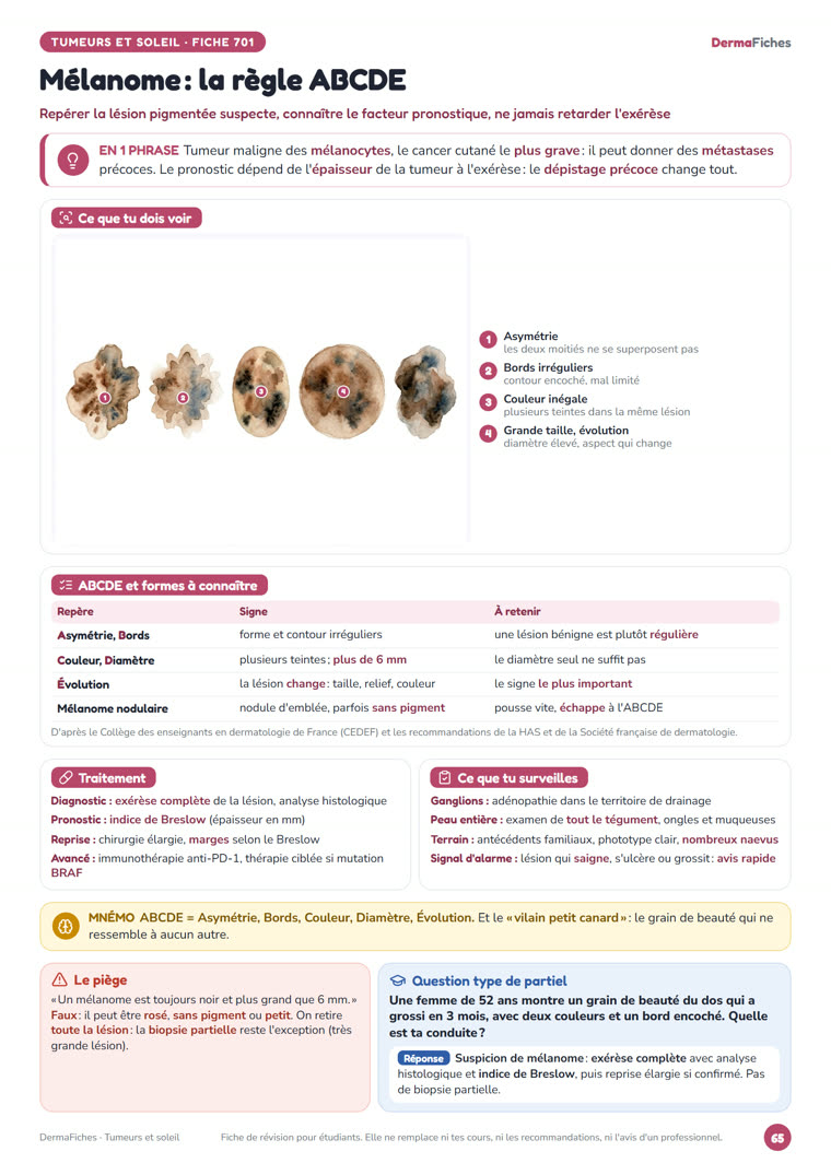 Fiche « Mélanome : la règle ABCDE » de DermaFiches